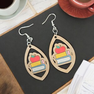 TEACHER STACK | Dangle Earrings - teacher earring, library earring, back to school earring, school earring, first day of school, teachers