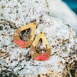 LOBSTER | Dangle Earrings - lobster earring, Maine earrings, ocean earrings, crab earrings, lobster tail earrings, beach earrings