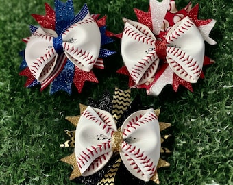 Baseball Hair Bows, Official League Baseball leather hair bow, baby hair accessory, toddler clip, hair accessory, baseball girl, baseball