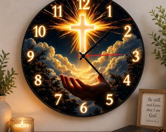 12” Christian Cross Wall Clock | Inspirational Religious Decor |Spiritual Home Gift