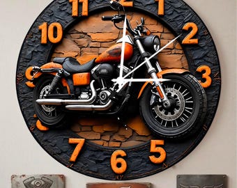 Harley Davidson Orange Neon Wall Clock Killer Cool Man Cave, Bar