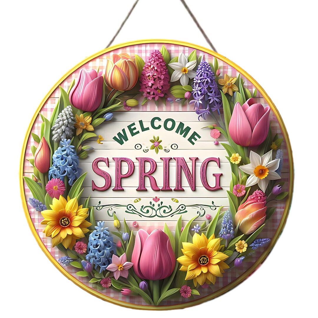 12 Inch Welcome Spring Sign With Flowers, Farmhouse Floral Door/wall ...