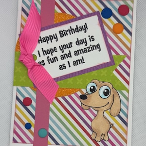 Feliz Aniversário! Cartão com Glitter para Festa de Cachorro Dachshund Feito à Mão