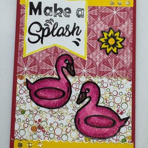 Boias de piscina de flamingo Make a Splash feitas à mão com cartão brilhante