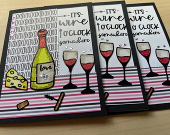 Handmade Cards - It's Wine O'clock Somewhere card - Wine and Cheese card -Party card - Wine card - Cocktail card - Glittery cards