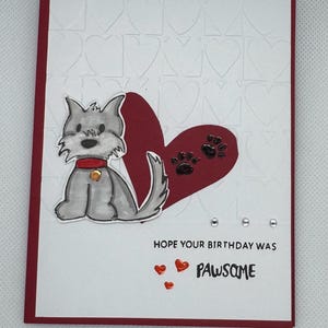 Espero que seu aniversário tenha sido PAWSOME Cartão de corações de cachorro com glitter feito à mão