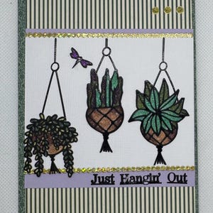 Cartão de glitter feito à mão com plantas suculentas Just Hangin' Out