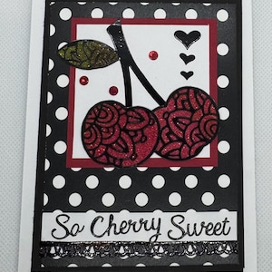 So Cherry Sweet Red Cherries Summer Handmade Glitter Card