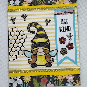 Carte faite main scintillante BEE KIND Bumblebee Gnome