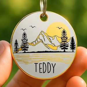 Mountain Lake Pet Tag – Custom Engraved Dog ID Tag with Scenic Nature Design