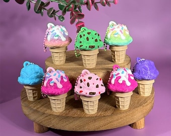 3D-geprinte ijshoornklikkersleutelhanger – Kawaii-dessertbedel, PLA Fidget Toy