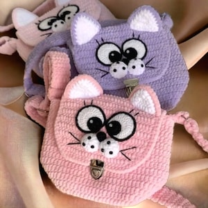 Little Kitten Amigurumi Bag, Crochet Cat Amigurumi, Kids Toys and Shoulder Bags, Backpack Crochet Pattern, Crocheted Animal Little Bag