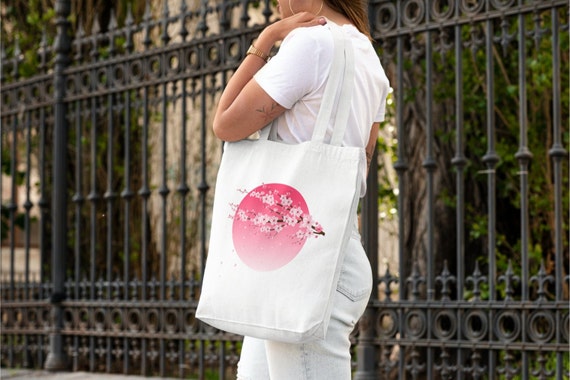 Sakura Cherry Blossom Tote Bag, Japanese Pink Sun Tote, Eco