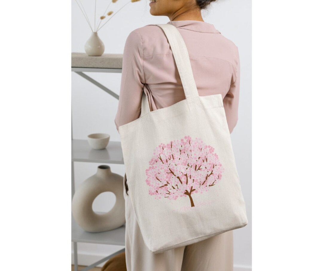 Asaya869 - Blue Cottage Peach Latte Chinese Fold Texture Retro Style Natural Bamboo Knot Tote Bag