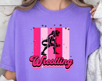 Women&#39;s Wrestling T-shirt, Comfort Colors Tee with Female Wrestler Graphic, Gift for Girls Wrestling Coaches, Moms, Wrestlers, Girl Power T