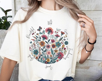 Gepresste Blumen T-Shirt, Botanisches Cottagecore T-Shirt, Geschenk für Naturliebhaber