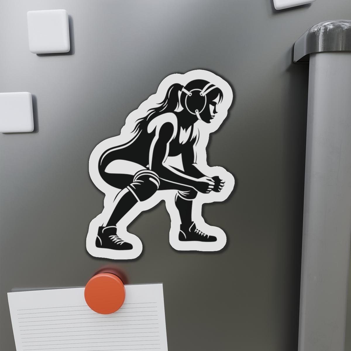 Female Wrestler Die-Cut Magnet - Strong Female Athlete Refrigerator Decoration, Female Wrestling Fan Gift, Girl Power Magnetic Decor, Women