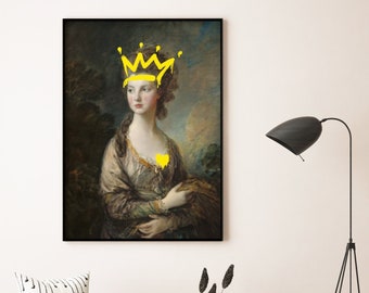 Crowned Lady Graffiti Art Print: Urban Renaissance Portrait