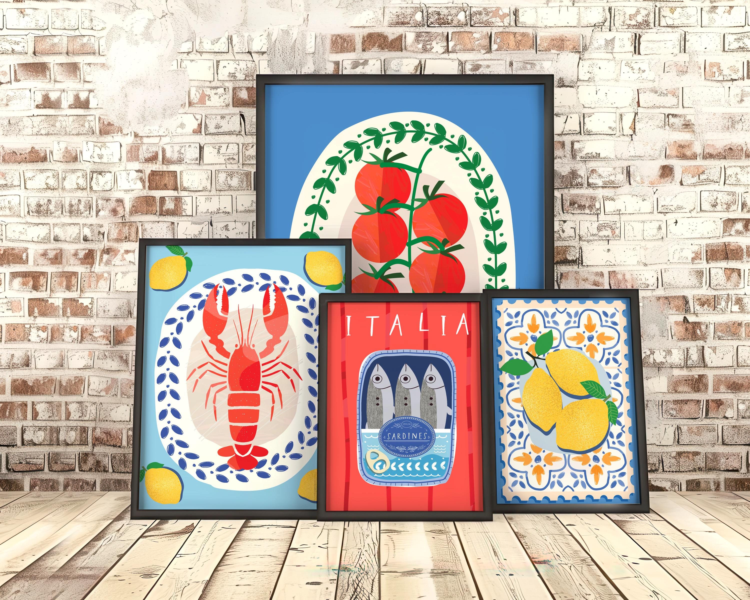 300 mediterranean kitchen posters bundle, retro café... Amalfi Coast Kitchen Print Set: Italian Food Art (digital Download) - Etsy