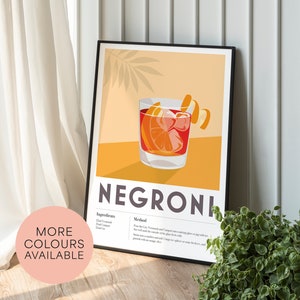 NEGRONI Cocktail Print, Home Bar, Kitchen, Cocktail Recipe, Home Decor Bar Wall Art, Poster Print Cool edgy graphic minimalist retro vintage image 2