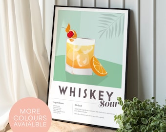 Whiskey Sour Recipe Print: Retro Home Bar Wall Art