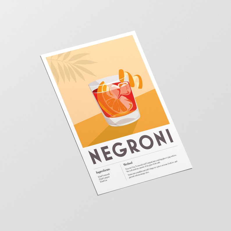 NEGRONI Cocktail Print, Home Bar, Kitchen, Cocktail Recipe, Home Decor Bar Wall Art, Poster Print Cool edgy graphic minimalist retro vintage image 6