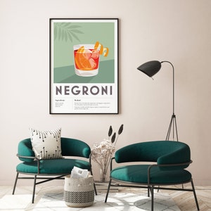 NEGRONI Cocktail Print, Home Bar, Kitchen, Cocktail Recipe, Home Decor Bar Wall Art, Poster Print Cool edgy graphic minimalist retro vintage image 7