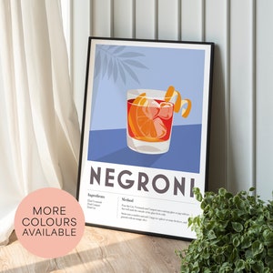 NEGRONI Cocktail Print, Home Bar, Kitchen, Cocktail Recipe, Home Decor Bar Wall Art, Poster Print Cool edgy graphic minimalist retro vintage image 5