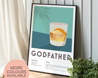 Godfather Cocktail Recipe Print: Retro Minimalist Bar Wall Art