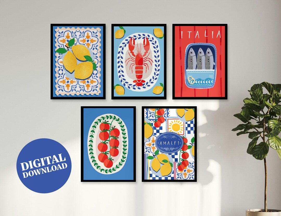 italian kitchen wall decor | kitchen wall art set of... Amalfi Coast Kitchen Print Set: Italian Food Art (digital Download) - Etsy