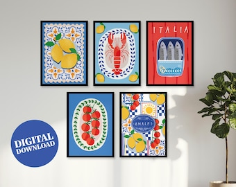 Amalfi Coast Kitchen Print Set: Italian Food Art (Digital Download)