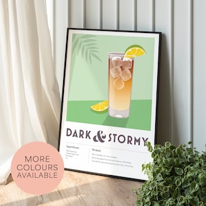 DARK & STORMY Cocktail Print Home Bar Küche Rum Limette Ginger Beer Rezept Dekor Bar Wand Kunst, Poster Grafik minimalistisch retro Vintage