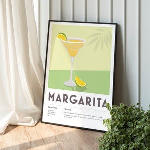 MARGARITA cocktail impression maison bar cuisine tequila recette décor bar fête mur art affiche impression cool graphique avant-gardiste minimaliste rétro vintage