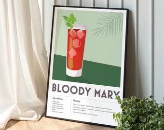Bloody Mary Cocktail Recipe Print: Retro Home Bar Wall Art