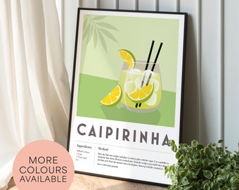 Caipirinha Cocktail Recipe Print: Retro Home Bar Wall Art