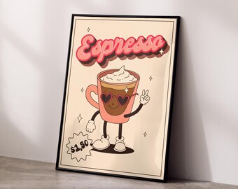 70s Espresso Poster: Retro Coffee Cup Print