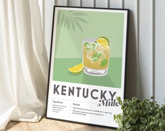 Kentucky Mule Cocktail Recipe Print: Minimalist Bar Wall Art