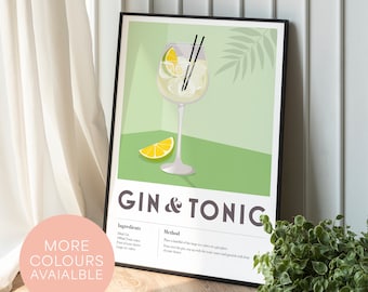Gin & Tonic Recipe Print: Home Bar Cocktail Wall Art (A2, A3, A4)