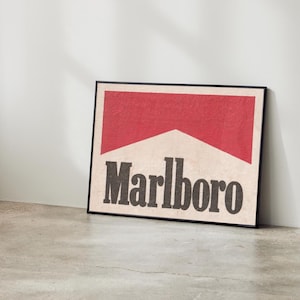 Vintage Marlboro Logo Cigarettes Beer Mat Poster - Retro Tobacco Advertising - Collectible Wall Art, Nostalgic Decor