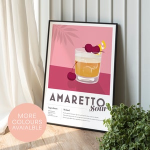 AMARETTO SOUR Cocktail Print, Hausbar, Küche, Amaretto Rezept Dekor Bar Wandkunst, Posterdruck Coole kantige Grafik maximalist Retro Vintage