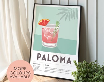 Paloma Cocktail Recipe Print: Retro Home Bar Wall Art