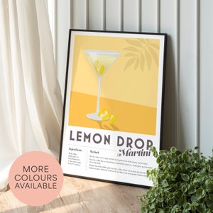 LEMON DROP MARTINI Cocktail Print Home Bar Kitchen, Recipe Decor Bar Wall Art, Poster graphic minimalist retro vintage, Vodka Triple Sec
