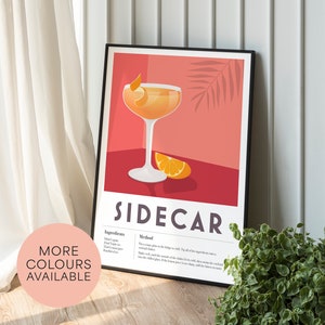 SIDECAR Cocktail Print, Hausbar, Küche Rezept, Home Decor Bar Wandkunst, Poster Druck Coole Grafik minimalistische Retro Vintage
