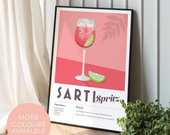 Sarti Spritz Cocktail Recipe Print: Retro Home Bar Wall Art