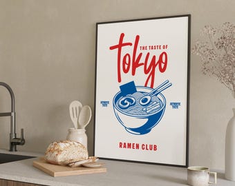 Ramen Wall Art Print | Japanese Kitchen Decor | Modern Food Illustration | Tokyo Noodle Poster | Restaurant Wall Art | Gift for Food Lovers