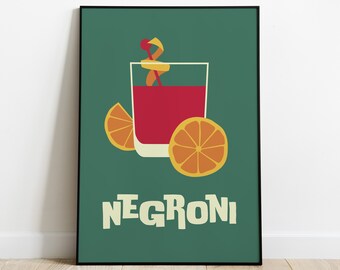 Stampa del cocktail Negroni: arte da bar retrò di metà secolo