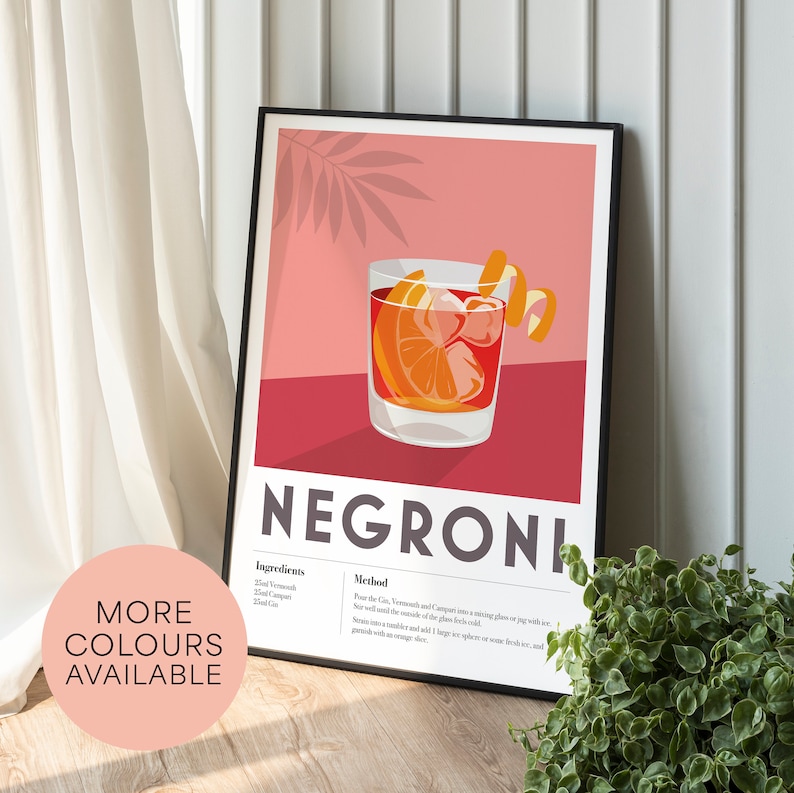 NEGRONI Cocktail Print, Home Bar, Kitchen, Cocktail Recipe, Home Decor Bar Wall Art, Poster Print Cool edgy graphic minimalist retro vintage image 4