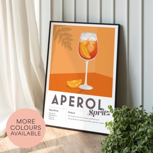 APEROL SPRITZ Cocktail Print Home Bar Kitchen, Prosecco Recipe Decor Bar Wall Art, Poster Print Cool edgy graphic minimalist retro vintage