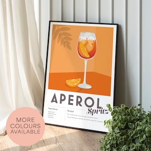 APEROL SPRITZ Cocktail Print Home Bar Kitchen, Prosecco Recipe Decor Bar Wall Art, Poster Print Cool edgy graphic minimalist retro vintage