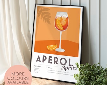 Aperol Spritz Cocktail Recipe Print: Home Bar Wall Art